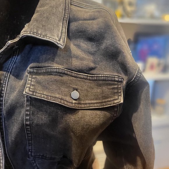 Free People Boho Distressed Black Denim Dress Size L - Picture 3 of 6